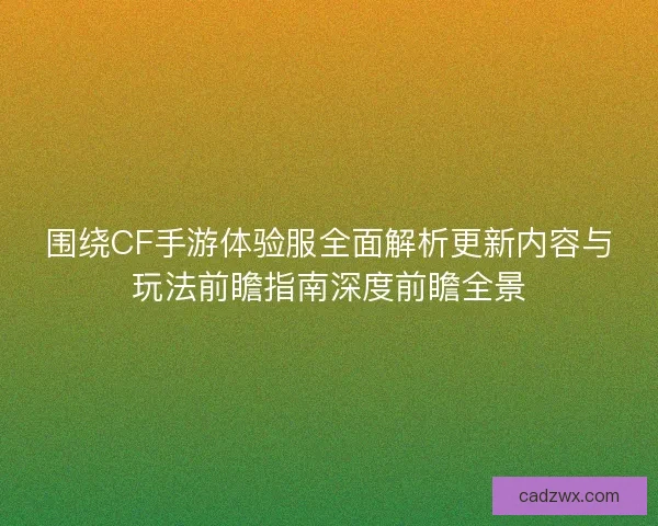 围绕CF手游体验服全面解析更新内容与玩法前瞻指南深度前瞻全景