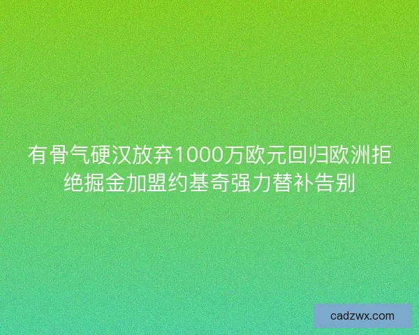 有骨气硬汉放弃1000万欧元回归欧洲拒绝掘金加盟约基奇强力替补告别